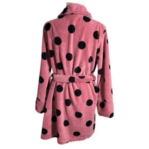 PINK Black Polka Dot Robe With Belt - Women's XS - Picture 3 of 6